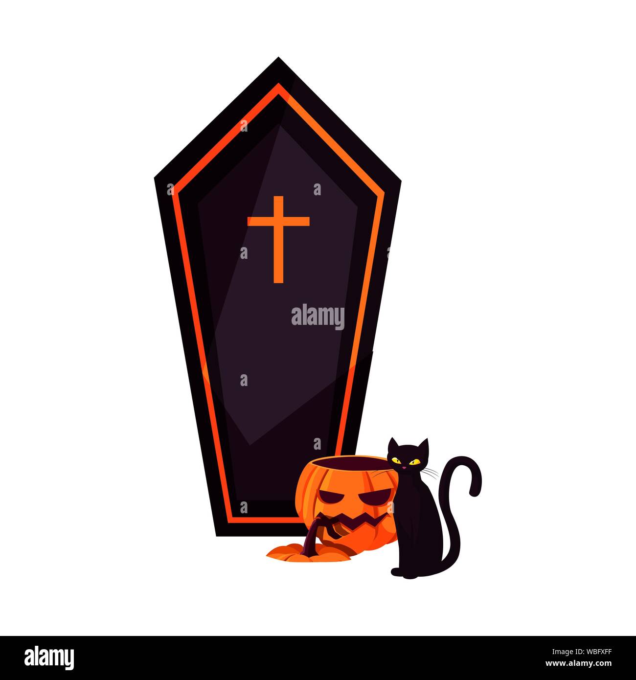 coffin pumpkin cat happy halloween celebration design vector ...