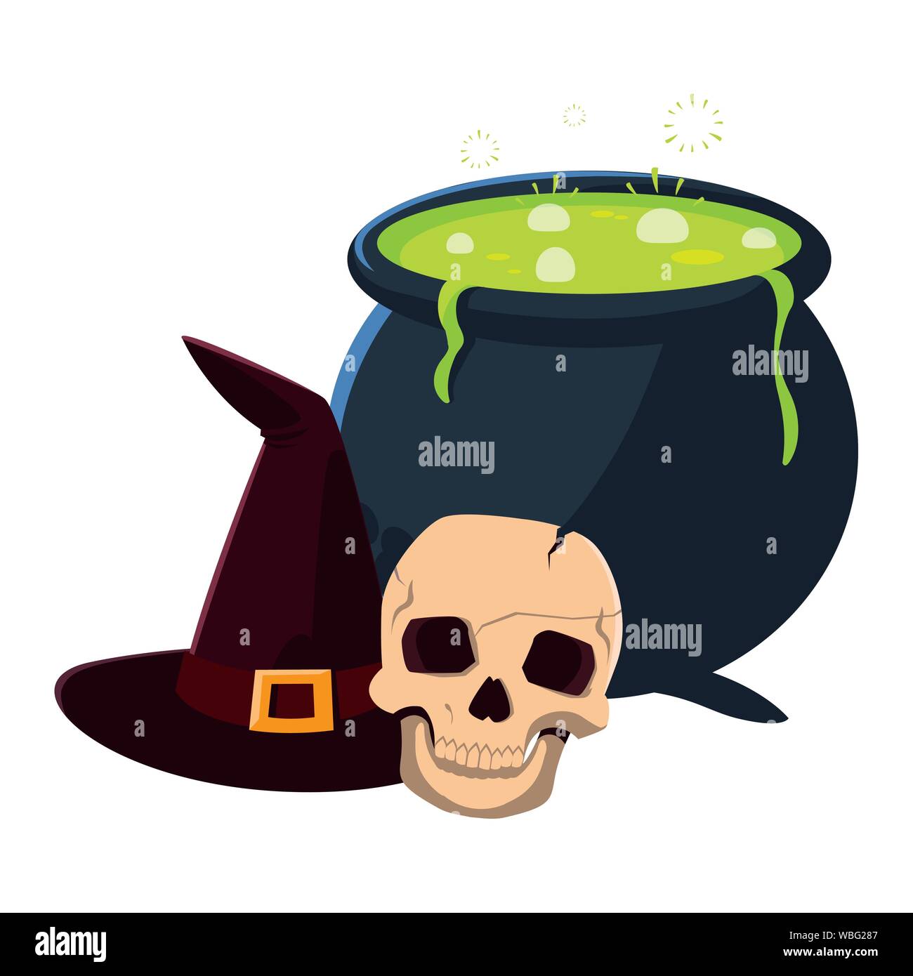 cauldron skull hat happy halloween vector illustration Stock Vector