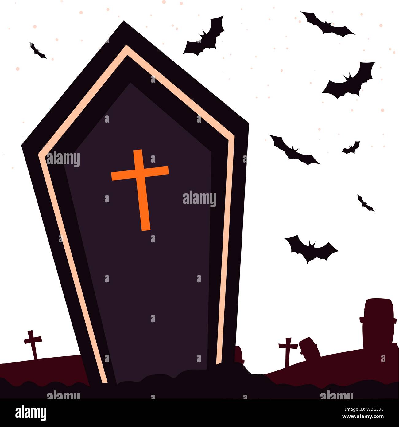 coffin cemetery bats happy halloween celebration design vector ...