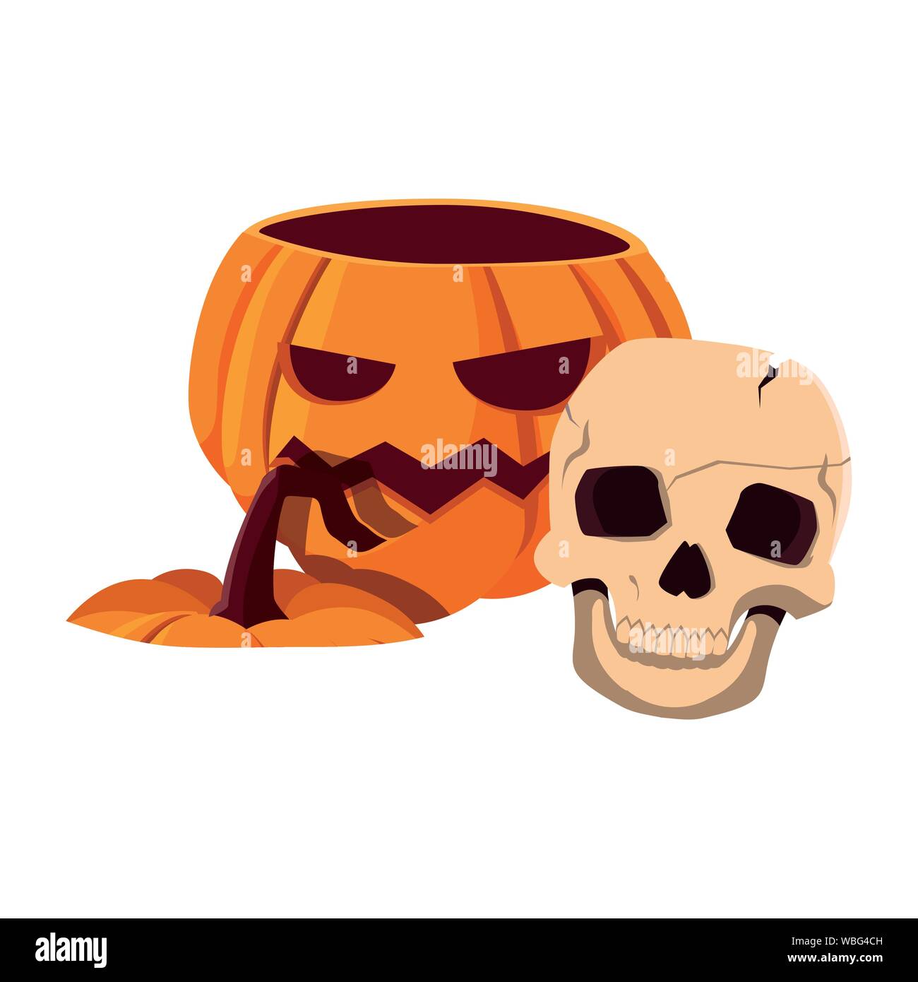 pumpkin and skull happy halloween vector illustration Stock Vector