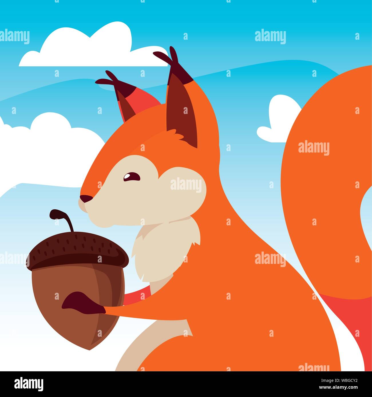 squirrel acorn happy autumn season outdoor vector illustration Stock ...