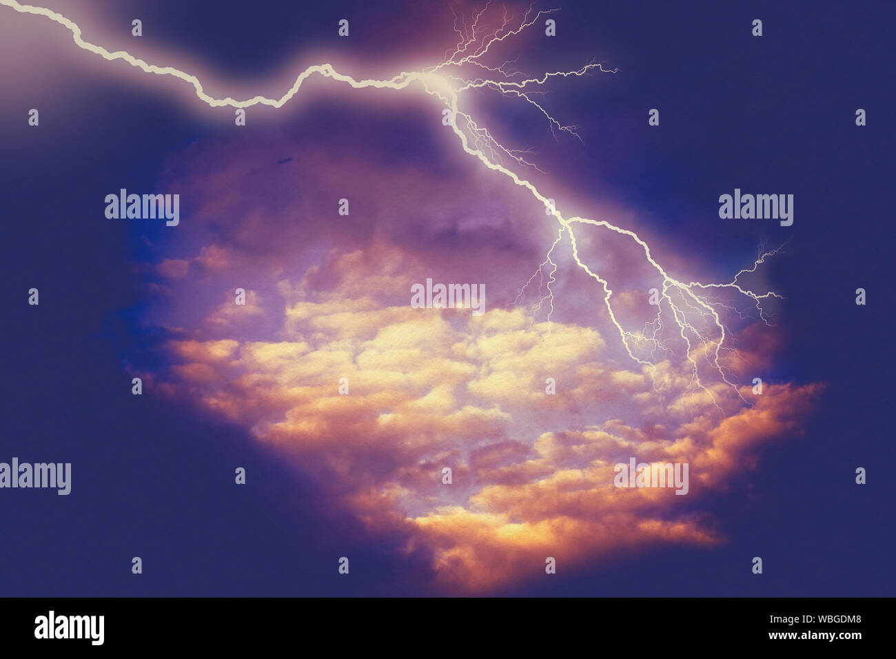 Dark stormy sky and bright lightning, thunderstorm background Stock ...