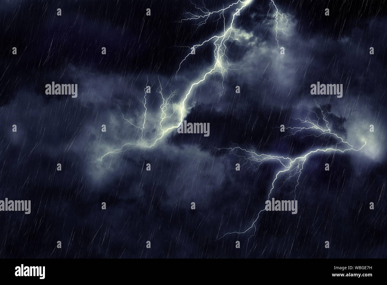 Dark Stormy Sky And Bright Lightning Thunderstorm Background Stock Photo Alamy