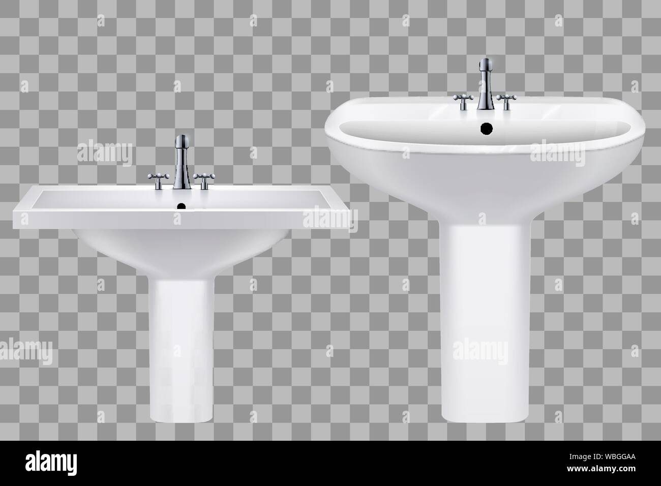 Classic white ceramic washbasins with water tap Stock Vector