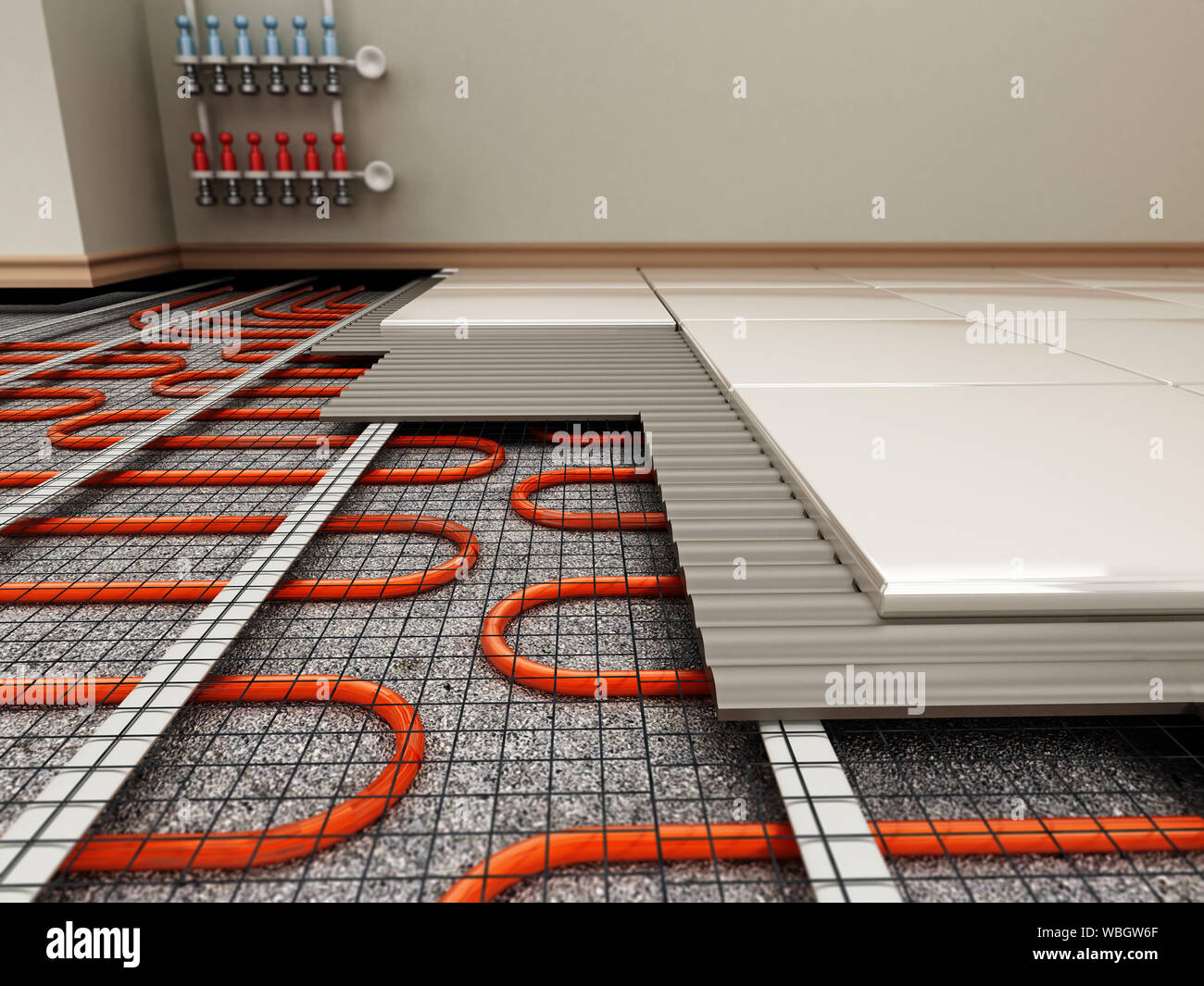 Ground heating system structural detail. 3D illustration Stock Photo Alamy
