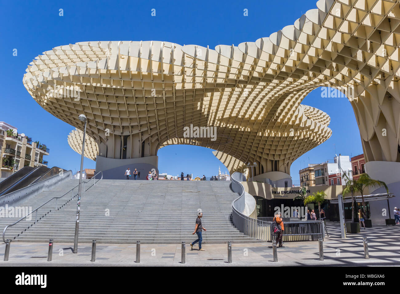 Stairs leading to the Metropol Parasol in Sevilla, Spain Stock Photo