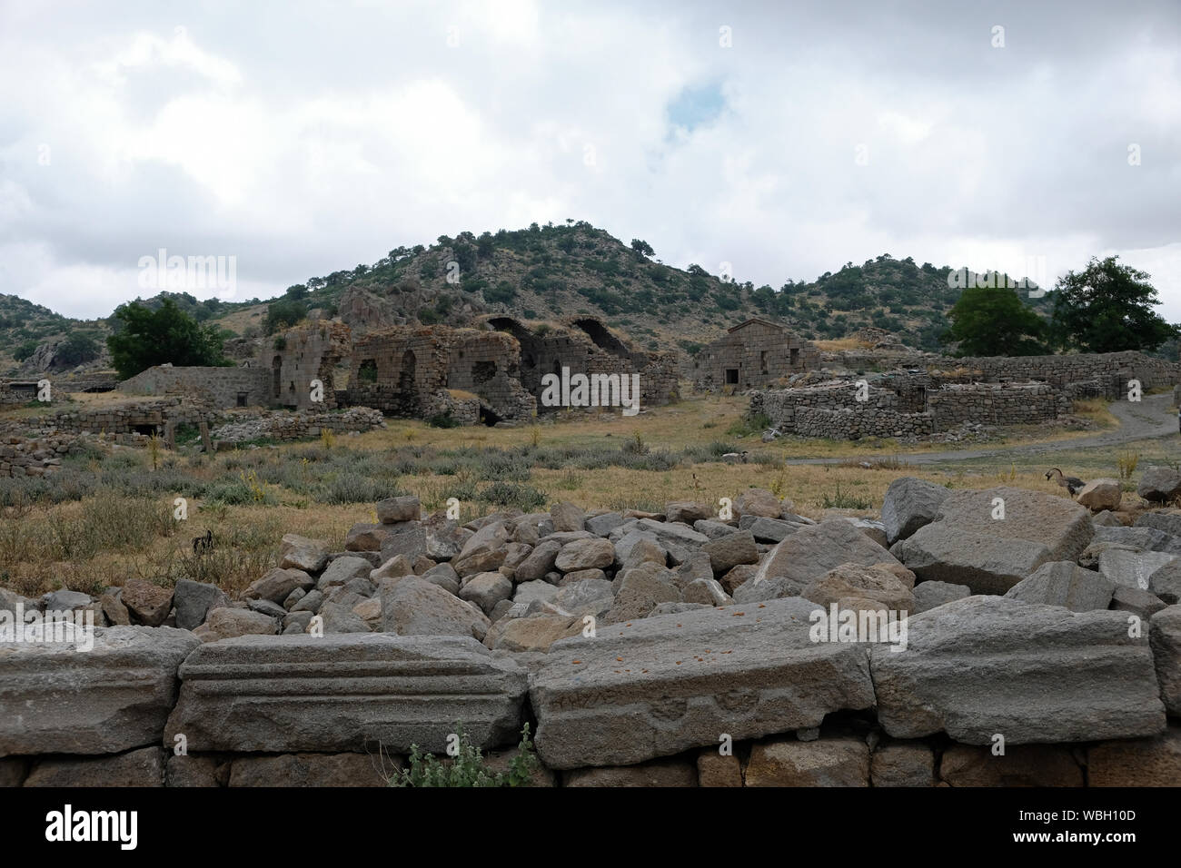 The ruins of some Byzantine buildings can be seen in Degle Orenyeri, a volcanic mountain in the north of Karaman. Stock Photo