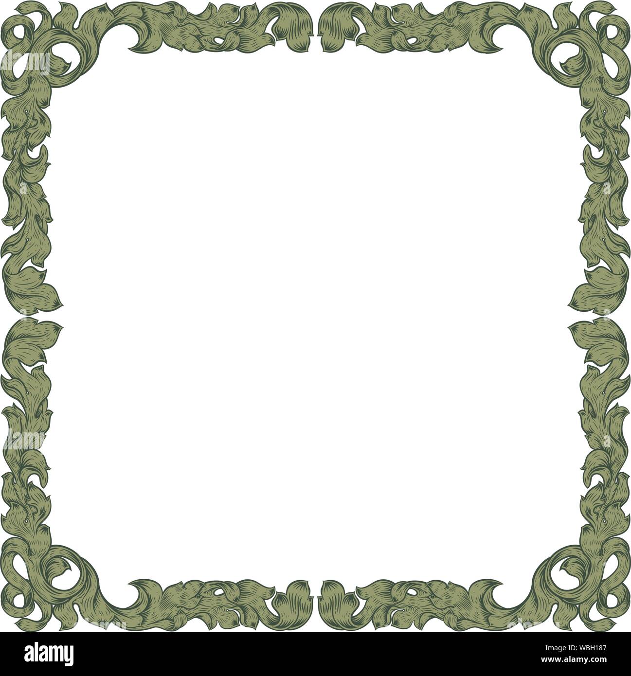 Filigree Heraldry Leaf Pattern Floral Border Frame Stock Vector