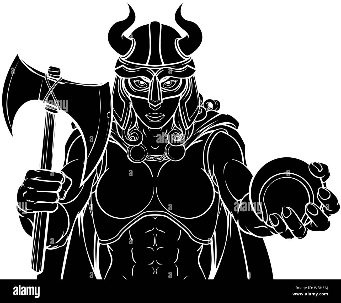 Viking Female Gladiator Tennis Warrior Woman Stock Vector