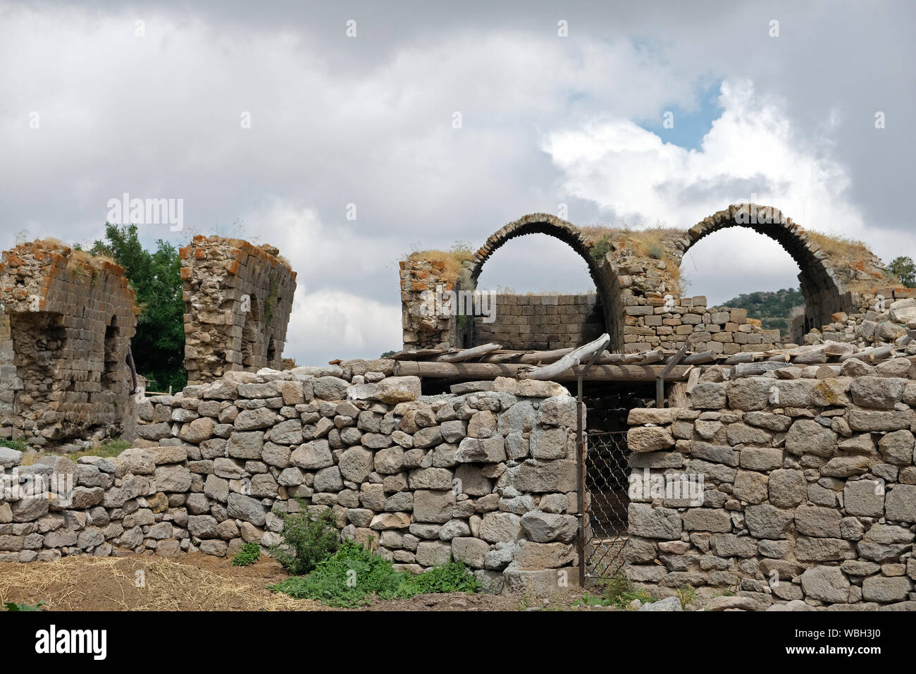 The ruins of some Byzantine buildings can be seen in Degle Orenyeri, a volcanic mountain in the north of Karaman. Stock Photo