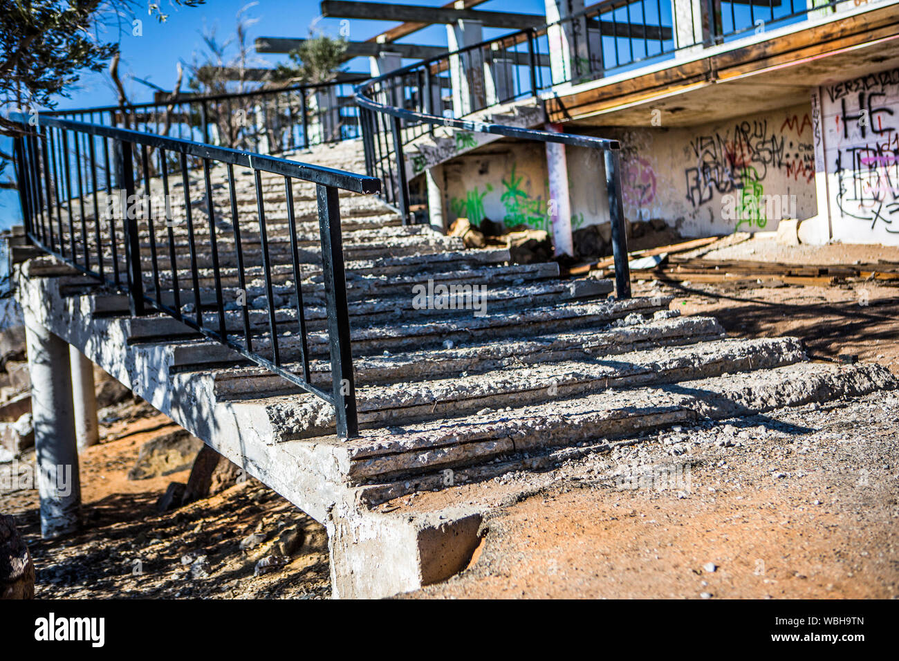 Derelict stairs at Newt's Paradise, Hilltop House, Apple Valley