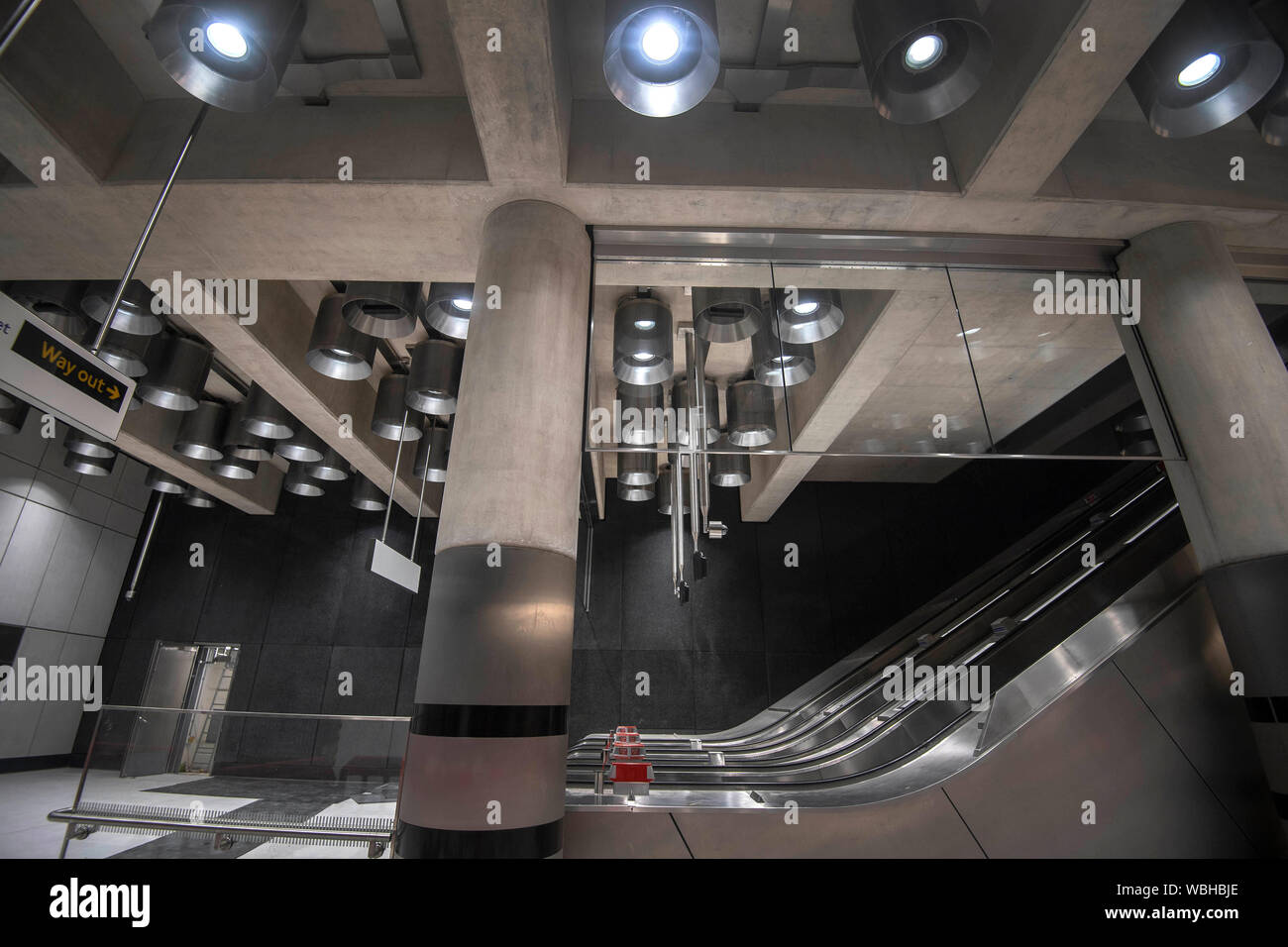 An escalator for the new Elizabeth Line at Tottenham Court Road station ...