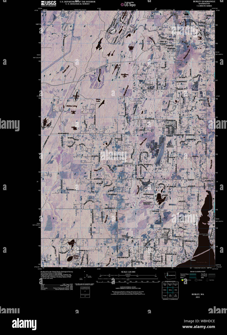 USGS Topo Map Washington State WA Burley 20110422 TM Inverted