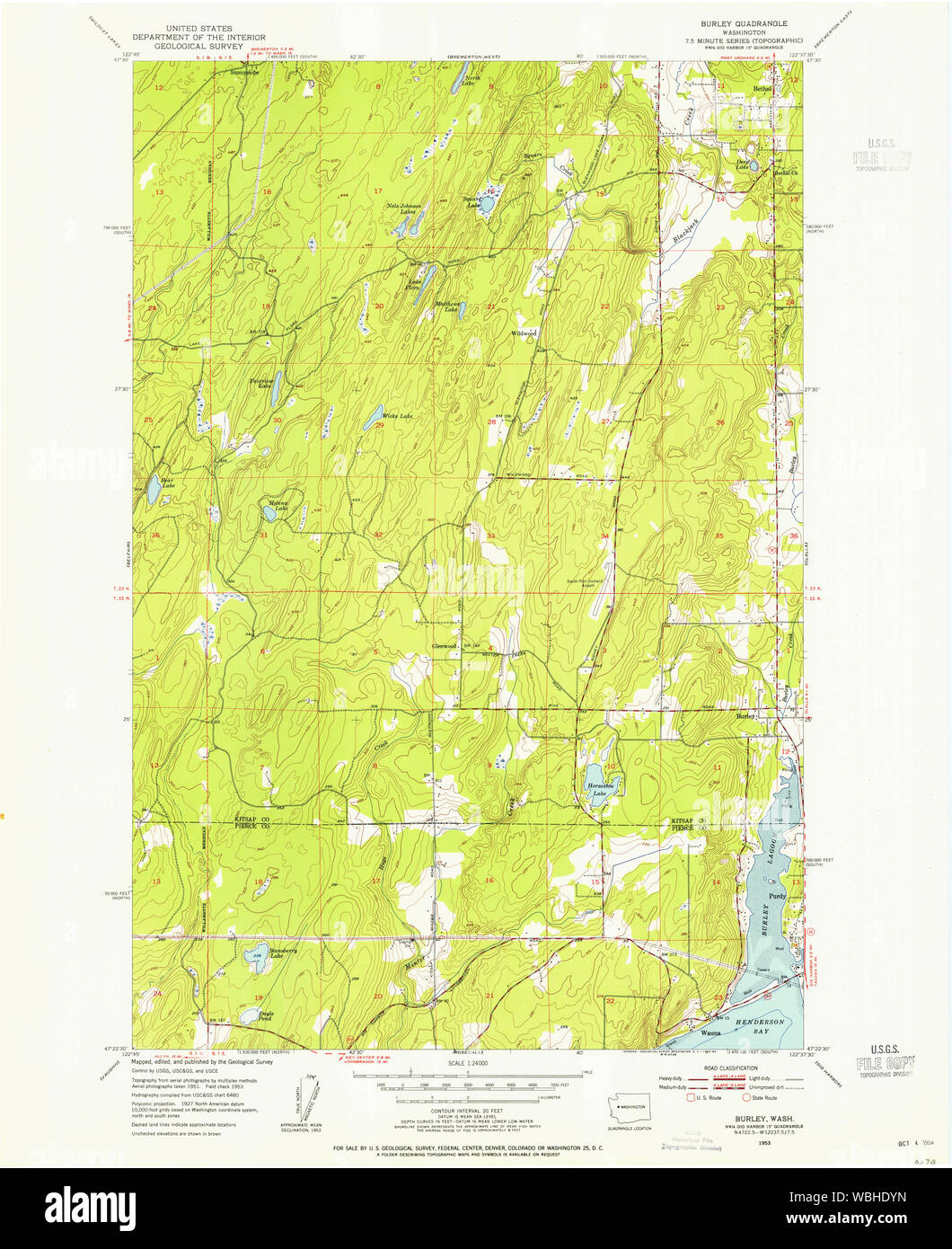 USGS Topo Map Washington State WA Burley 240276 1953 24000 Restoration