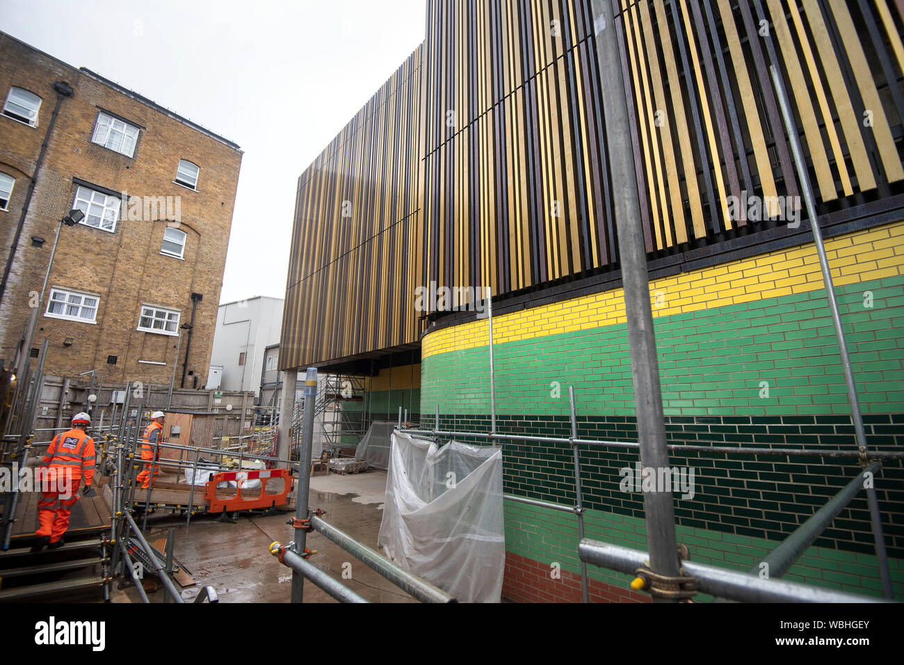 The exterior on the new Crossrail project at Whitechapel station in East London as the Elizabeth Line continues to be developed. Stock Photo