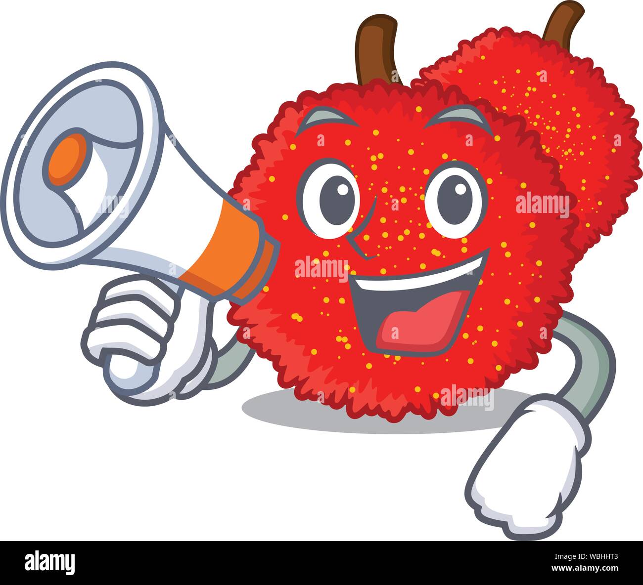 With megaphone fresh bayberry fruit in mascot basket Stock Vector