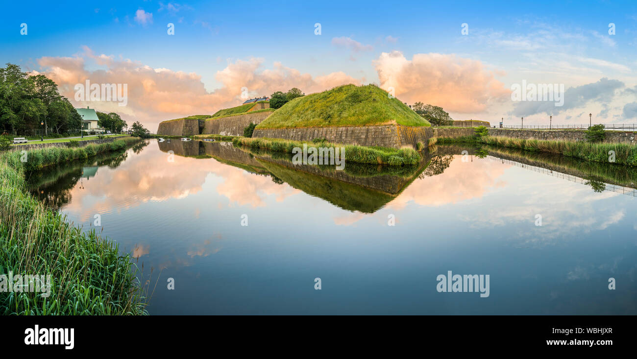 Varberg fortress and moat at dawn. Varberg, Halland, Sweden, Scandinavia. Stock Photo