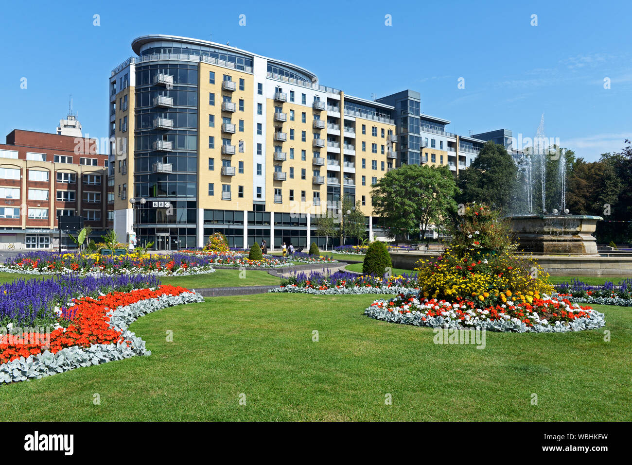 Queen's Gardens and BBC building, Hull, East Yorkshire, England UK