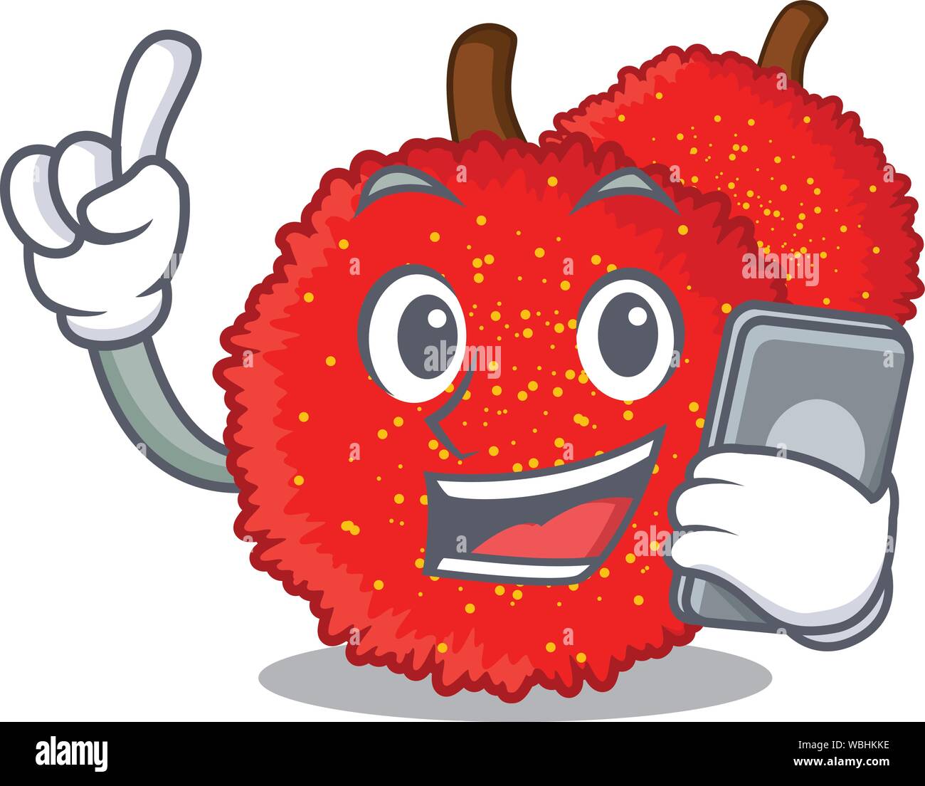 With phone fresh bayberry fruit in mascot basket Stock Vector
