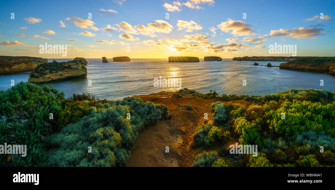 panorama of sunset at bay of islands, great ocean road, victory, australia Stock Photo