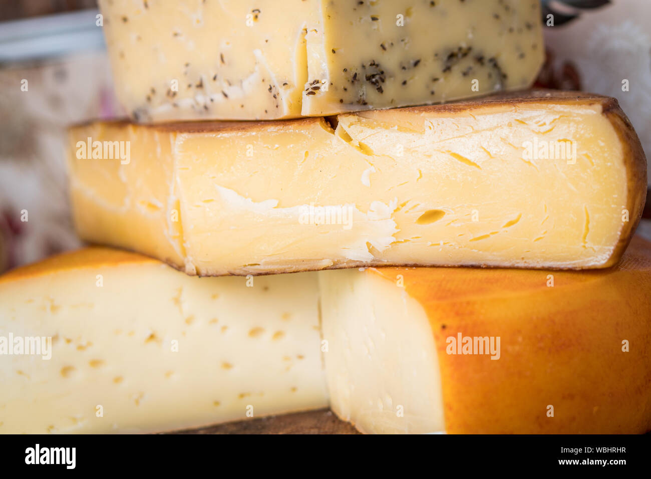 Traditional Romanian cheese Nasal sold on a local market Stock Photo
