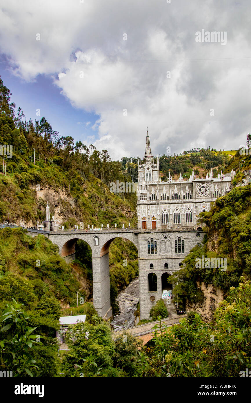 Ipiales, Colombia, Dec 11, 2017 -  Las Lajas Sanctuary was built in the 18th century Stock Photo