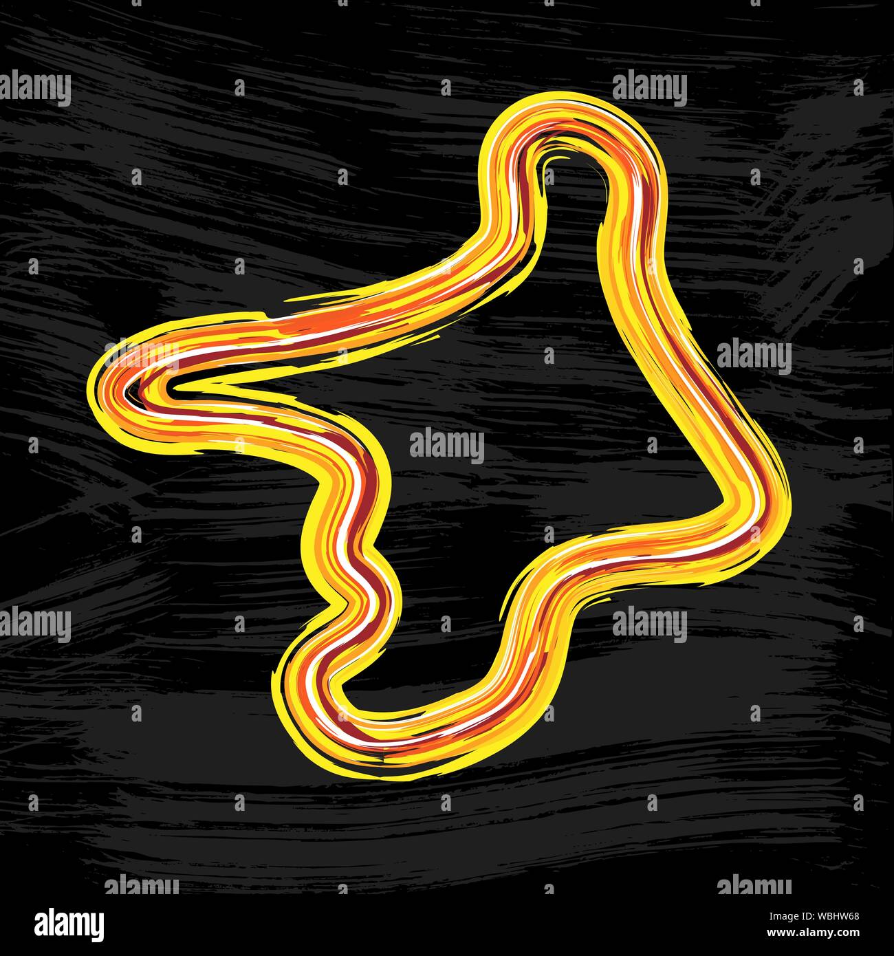 Grunge brush race track circuit silhouette isolated on black background Stock Vector