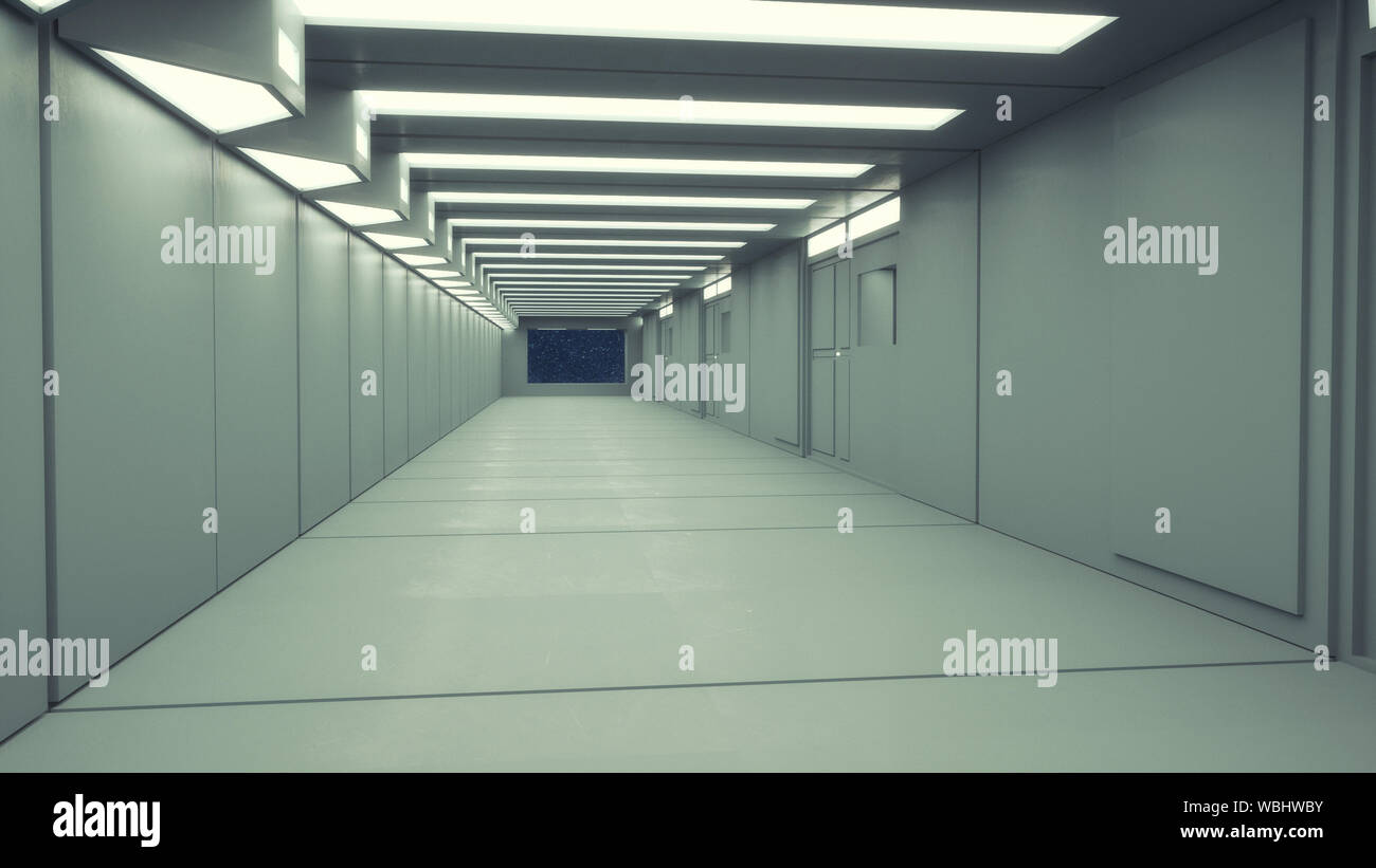 3d render interior. Futuristic hallway. Interior concept design Stock ...