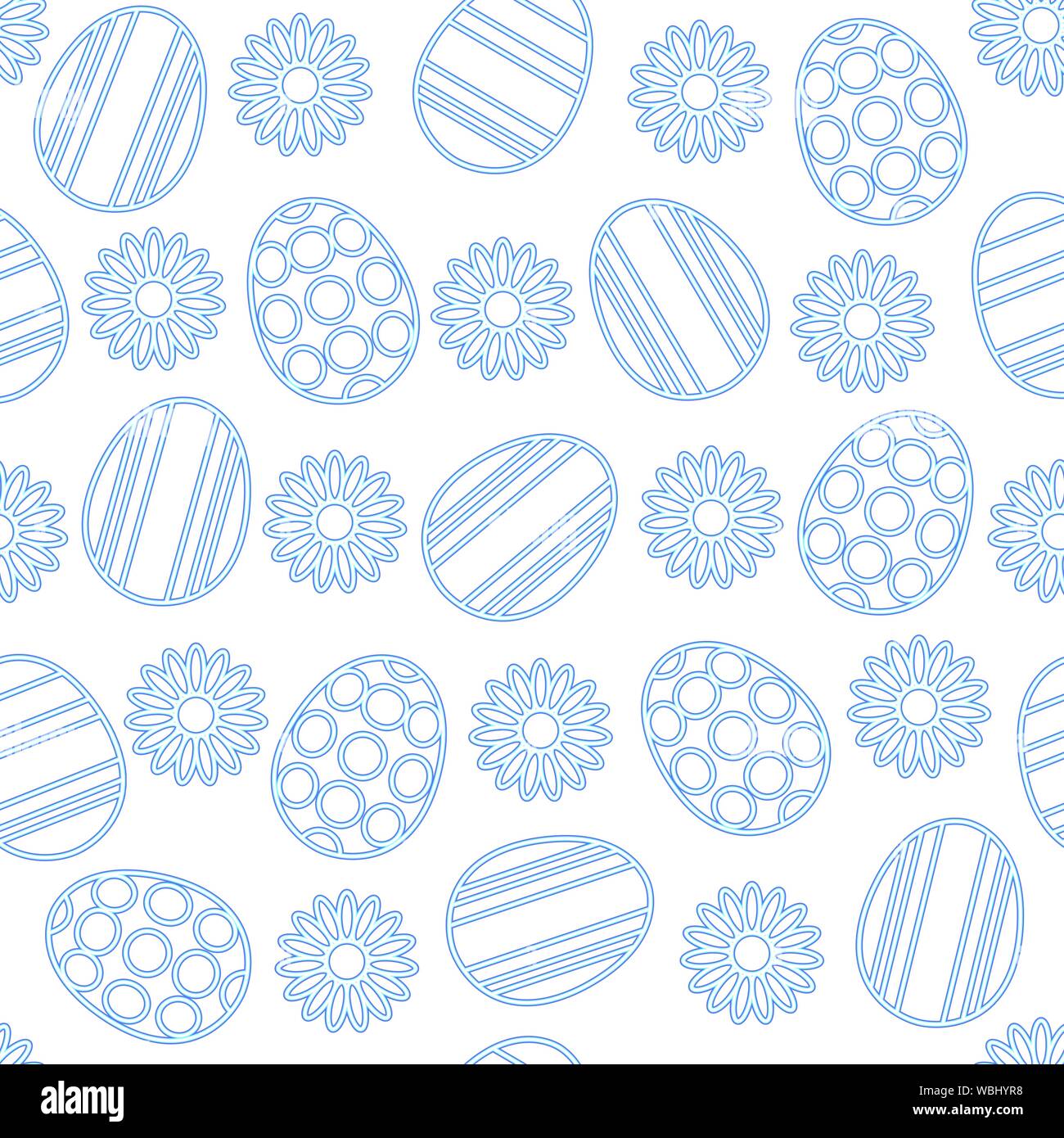 Seamless pattern with Easter eggs and chamomiles with neon effect. Vector illustration EPS10 Stock Vector