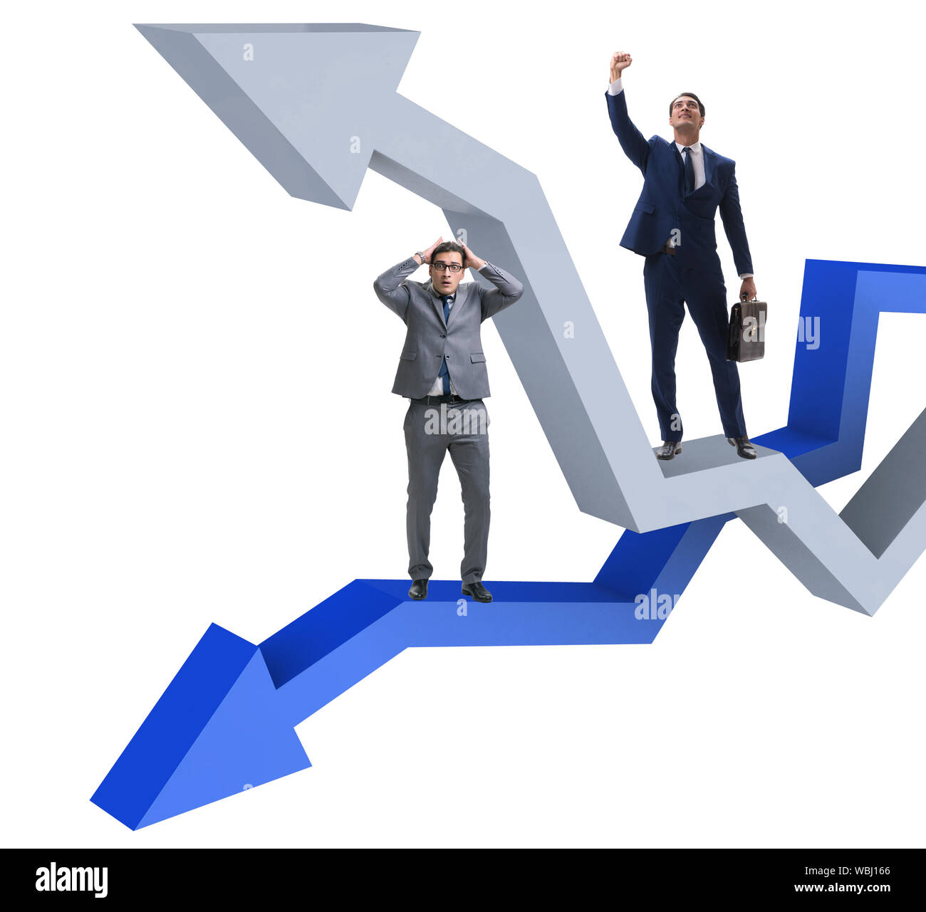 The businessman with charts of growth and decline Stock Photo - Alamy