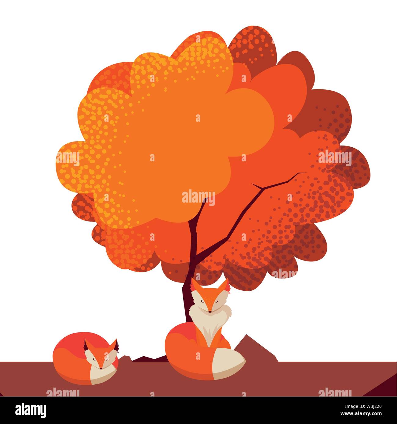 happy autumn season foxes mammal vector illustration Stock Vector Image