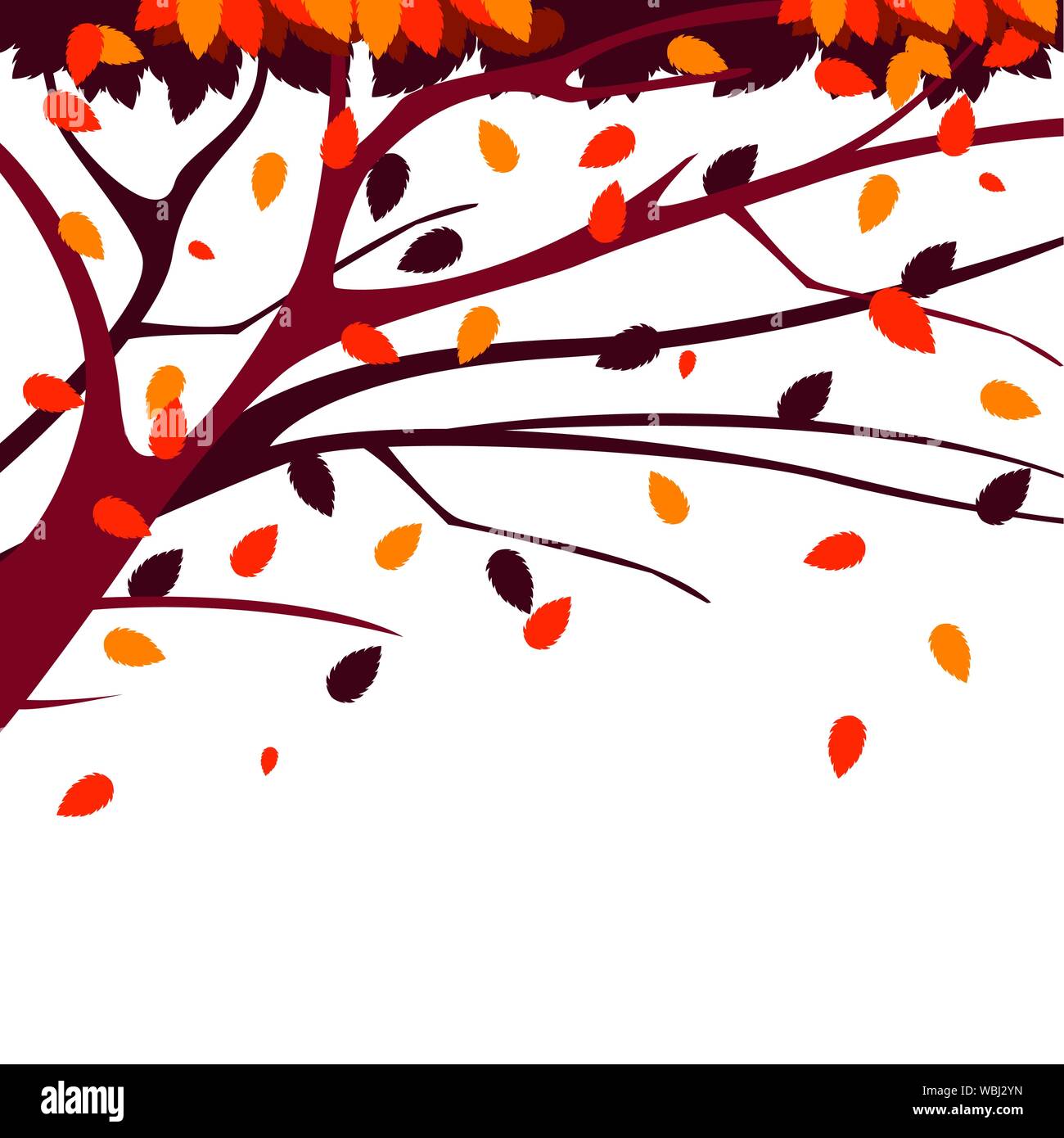 happy autumn season tree with falling leaves vector illustration Stock ...