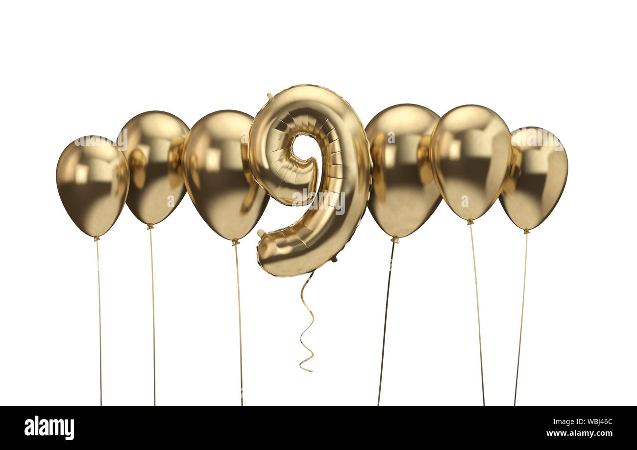 9th Birthday Gold Balloon Background Happy Birthday 3d Rendering Stock Photo Alamy