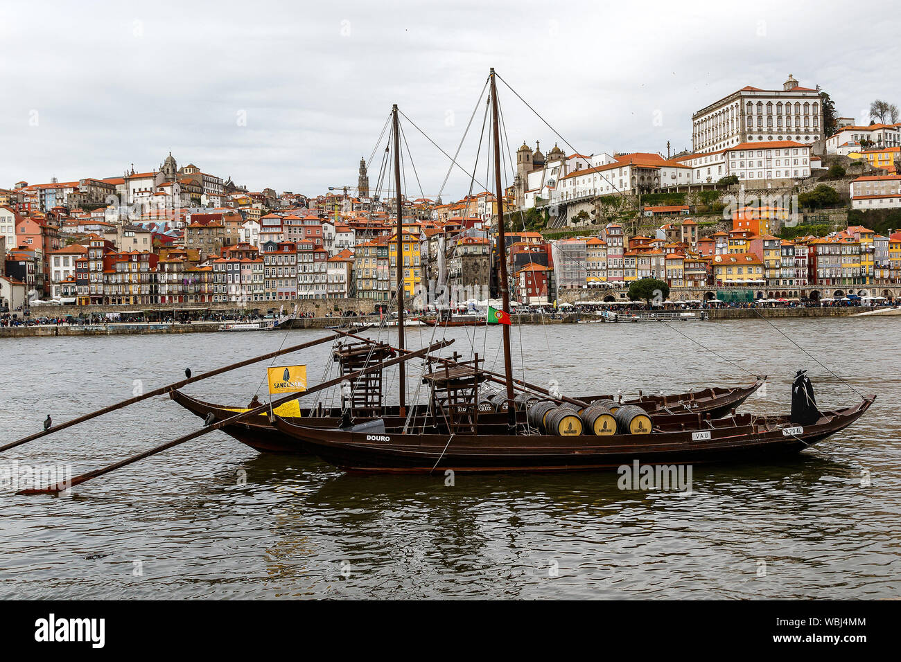 Port Wine Boats On Douro River With Dom Luis I Bridge And The Old Town Background At Ribeira Porto Portugal Stock Photo Alamy