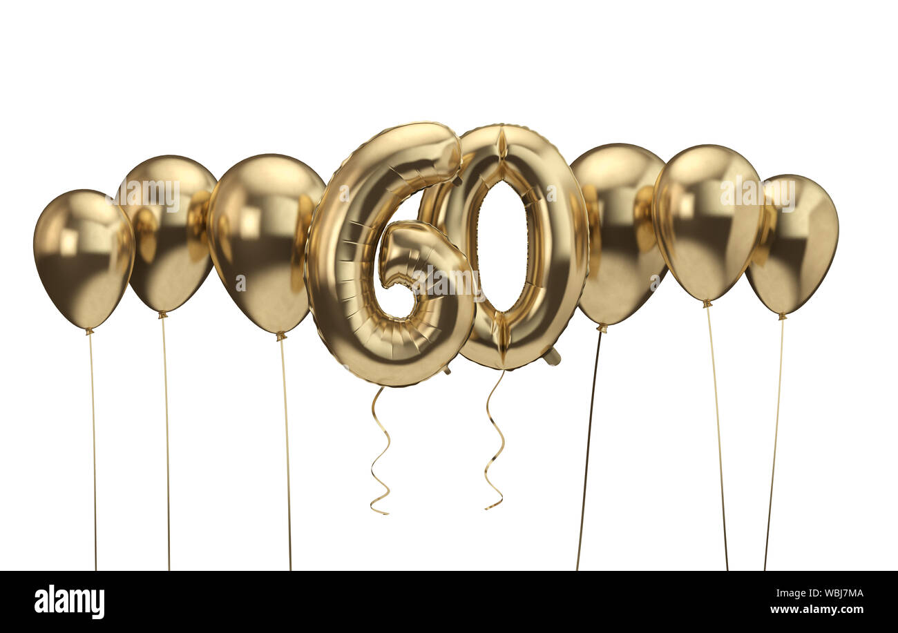 60th birthday gold balloon background. Happy Birthday. 3D Rendering Stock  Photo - Alamy