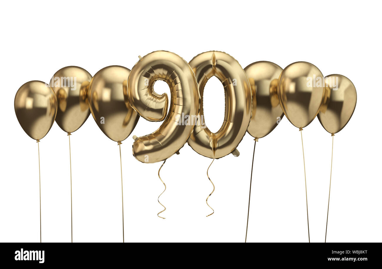 90th Birthday Gold Balloon Background Happy Birthday 3d Rendering Stock Photo Alamy