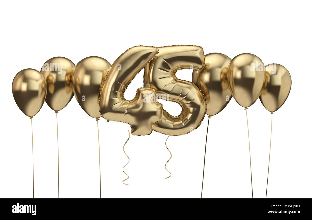 45th birthday gold balloon background. Happy Birthday. 3D Rendering ...