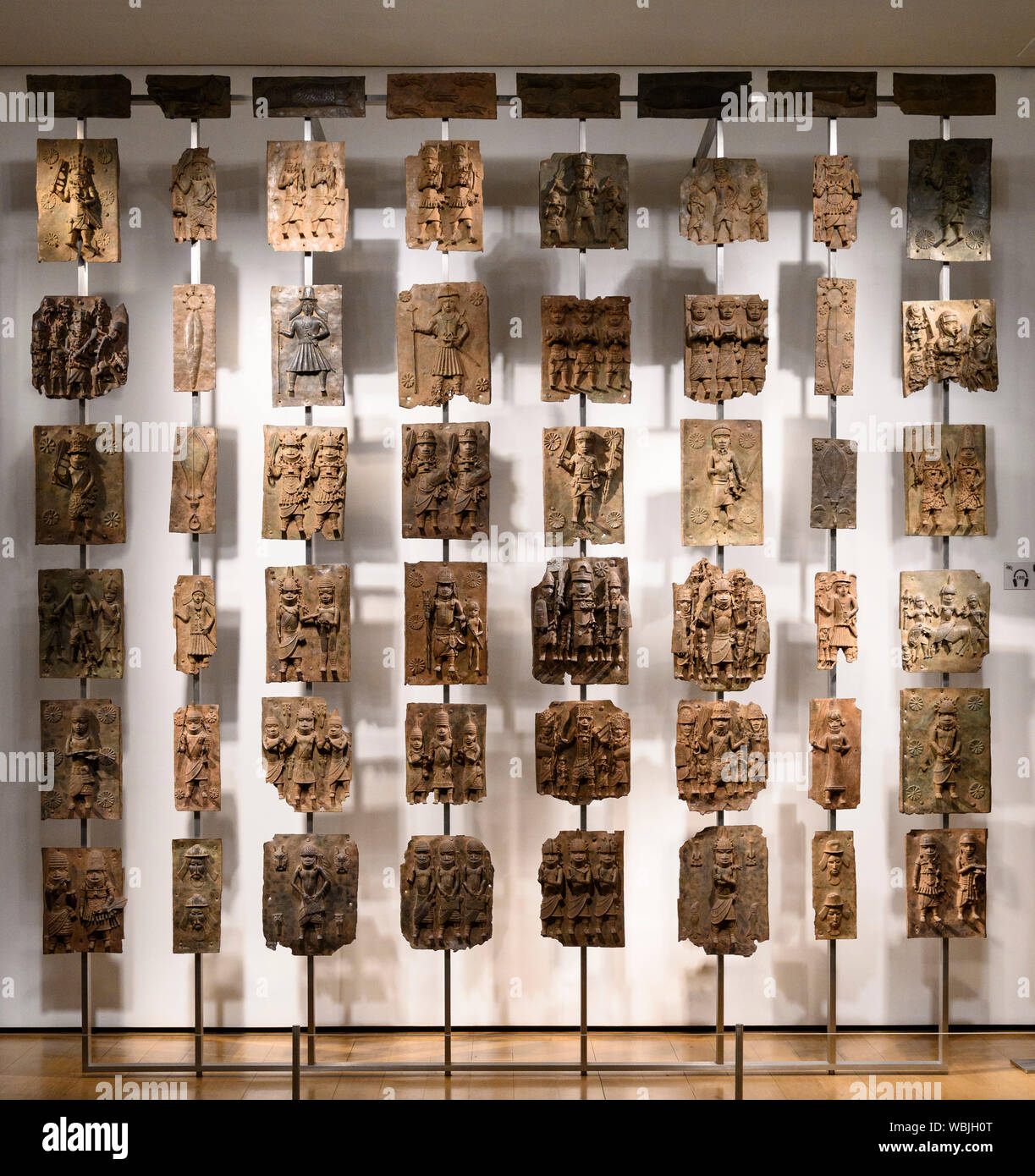 London. England. Benin Bronzes on display at the British Museum, brass