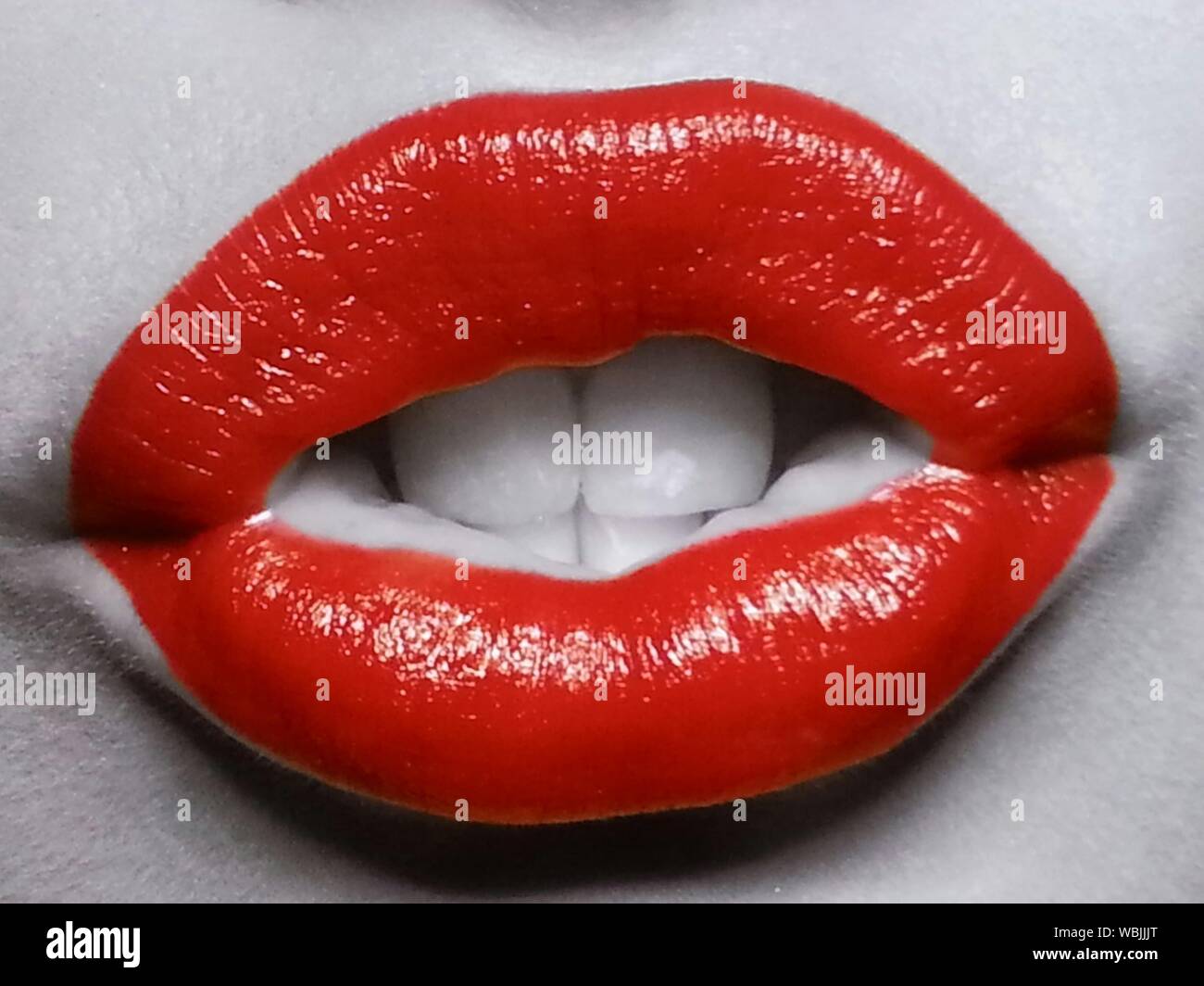 Extreme Close-up Of Red Lips Stock Photo