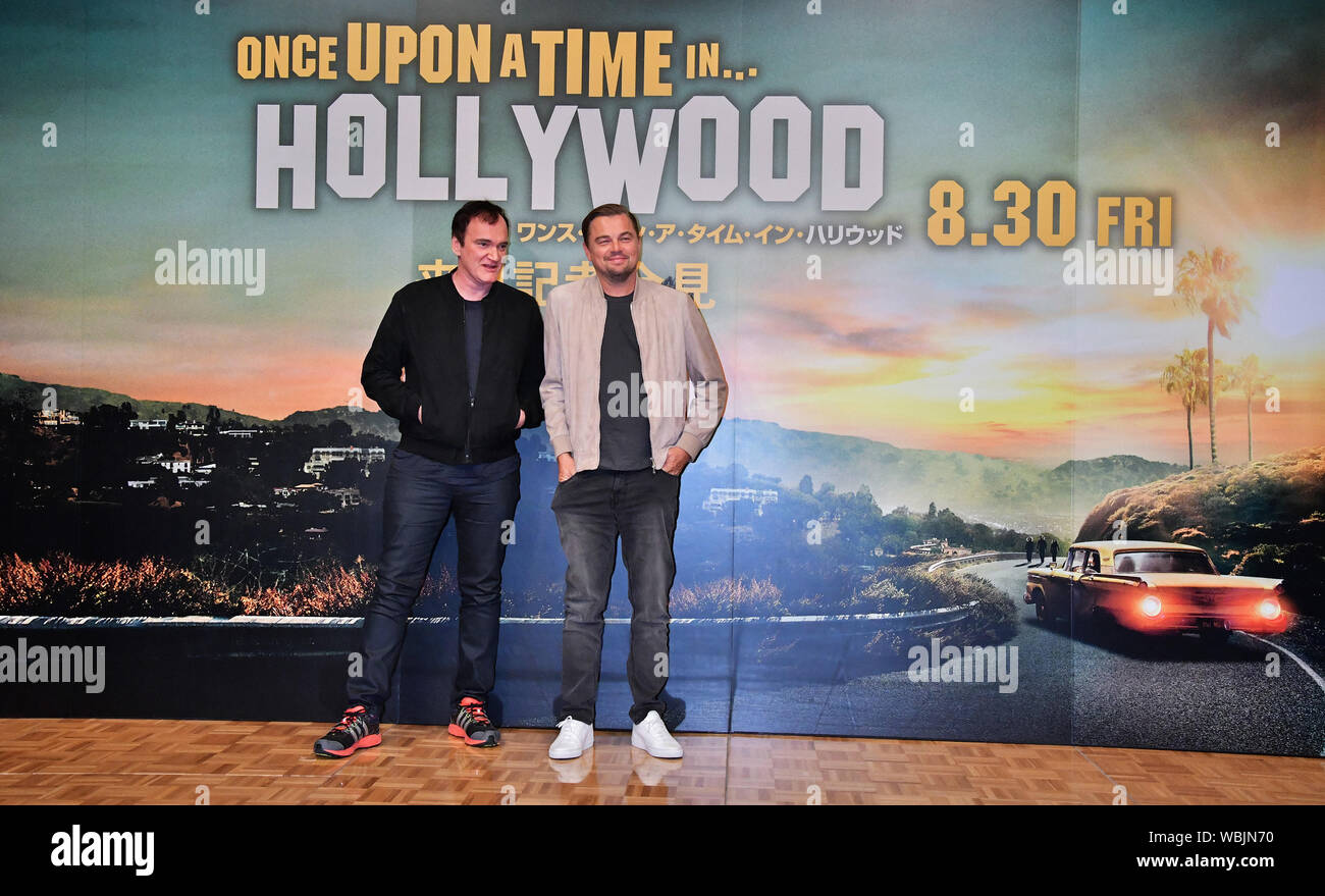Director Quentin Tarantino(L) and actor Leonardo DiCaprio attend the press conference for 'Once upon a time in Hollywood' at the Ritz-Carlton Tokyo in Tokyo, Japan on August 26, 2019. Credit: AFLO/Alamy Live News Stock Photo