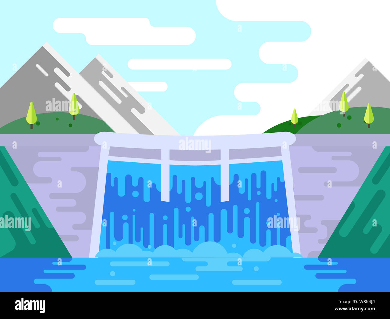 hydro power plant building infrastructure, front view of dam with