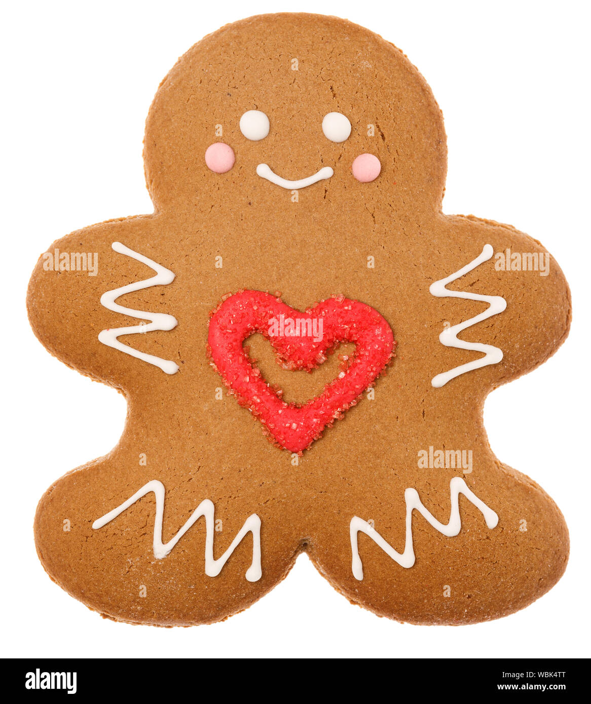 Christmas Gingerbread Man Sugar Cookie In Humanoid Shape With Red