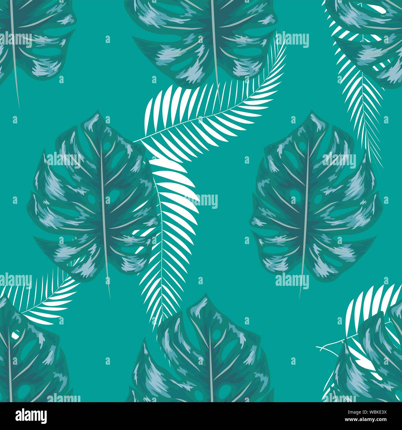 Green pattern with monstera palm leaves. Seamless summer tropical ...