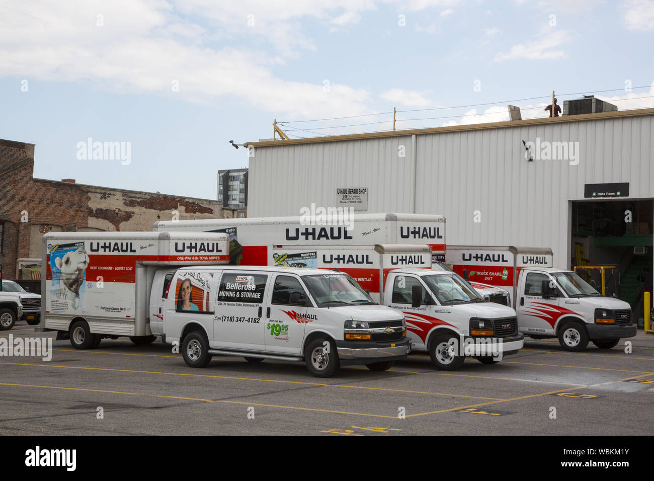 U Haul rental lot. U Haul trucks and vans are in demand in New York City  where people are often changing apartments and can't afford to hire movers  Stock Photo - Alamy