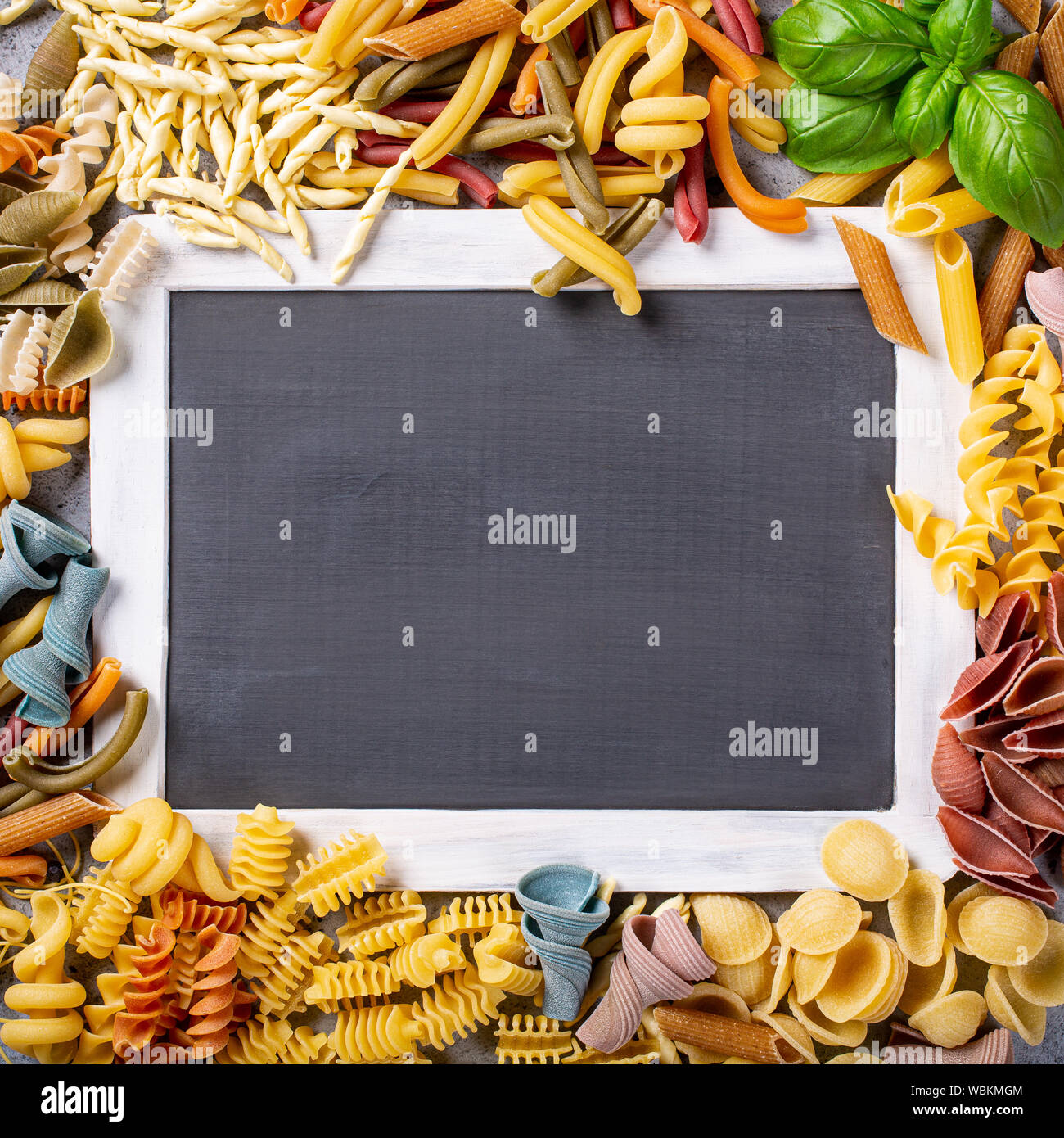 Black chalkboard with italian pasta Stock Photo Alamy