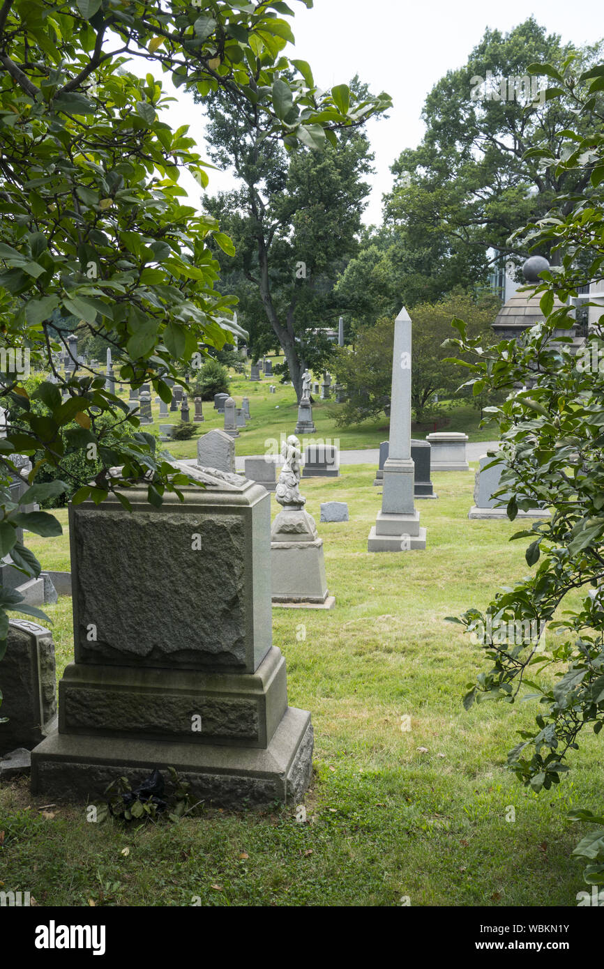 Looking into the historic Greenwood Cemetery from the street in Brooklyn, New York. Stock Photo