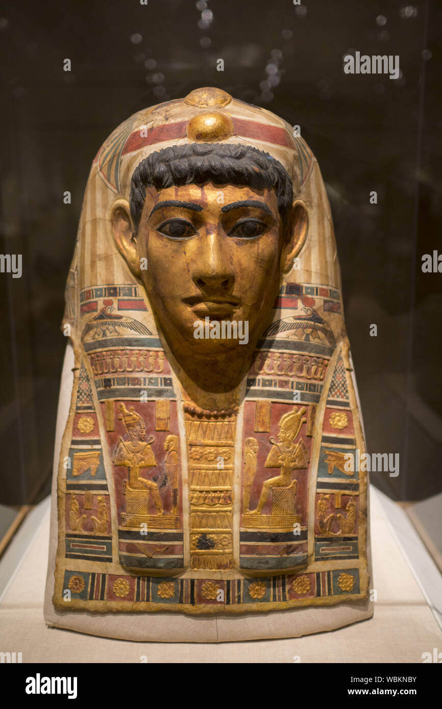 "Mummy mask of man;" Stucco, guilded and painted, Roman Period, early 1st century, c.e. Egypt Stock Photo