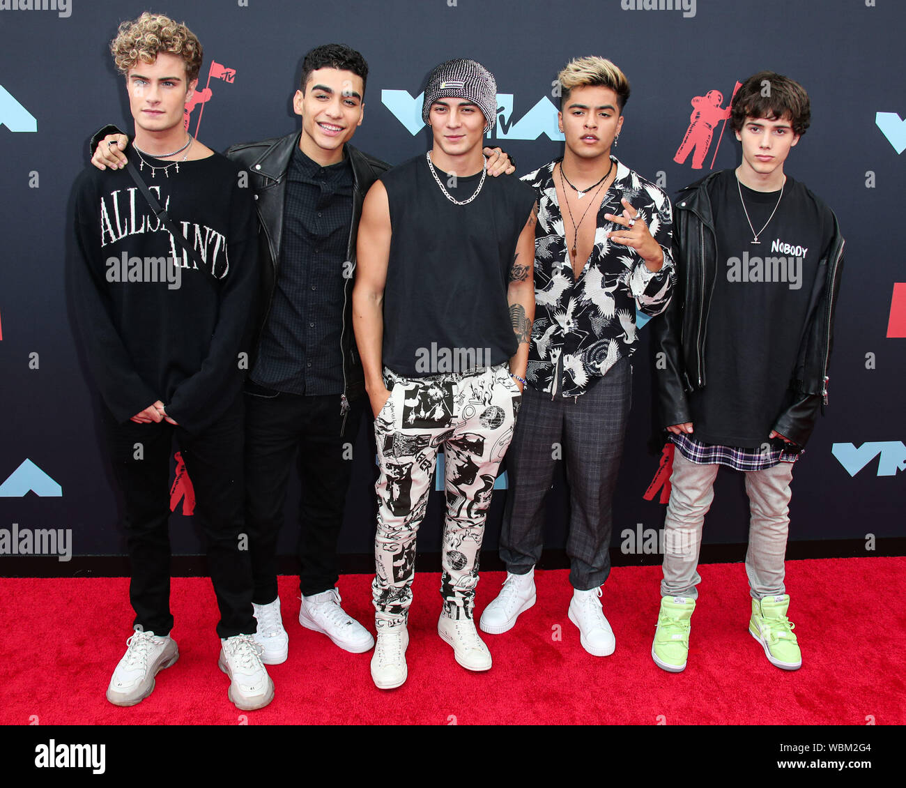 Newark, United States. 26th Aug, 2019. NEWARK, NEW JERSEY, USA - AUGUST 26: Brady Tutton, Drew Ramos, Chance Perez, Sergio Calderon and Conor Smith of In Real Life arrive at the 2019 MTV Video Music Awards held at the Prudential Center on August 26, 2019 in Newark, New Jersey, United States. (Photo by Xavier Collin/Image Press Agency) Credit: Image Press Agency/Alamy Live News Credit: Image Press Agency/Alamy Live News Stock Photo