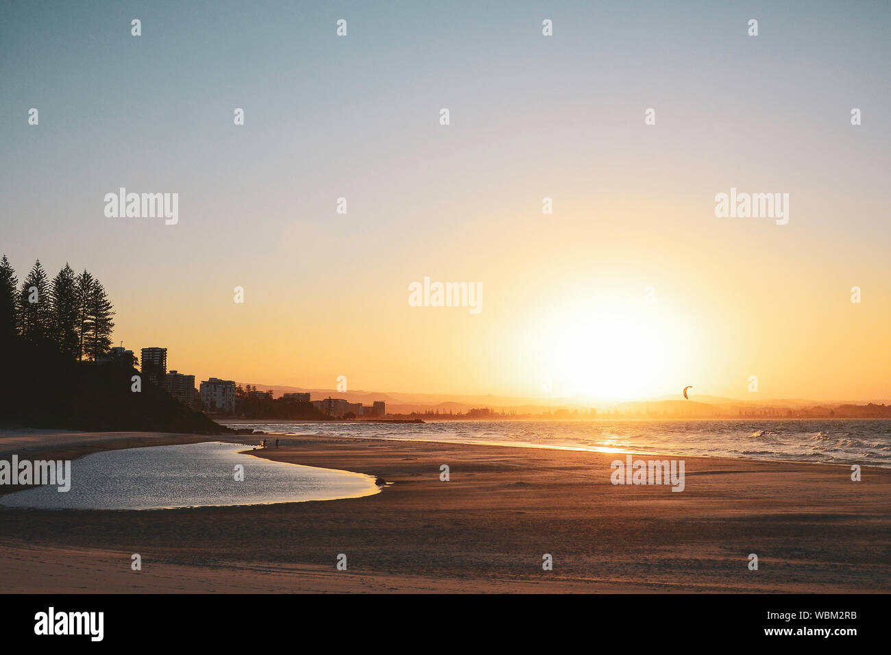 Sunset at Rainbow Bay beach, Gold Coast, Australia Stock Photo