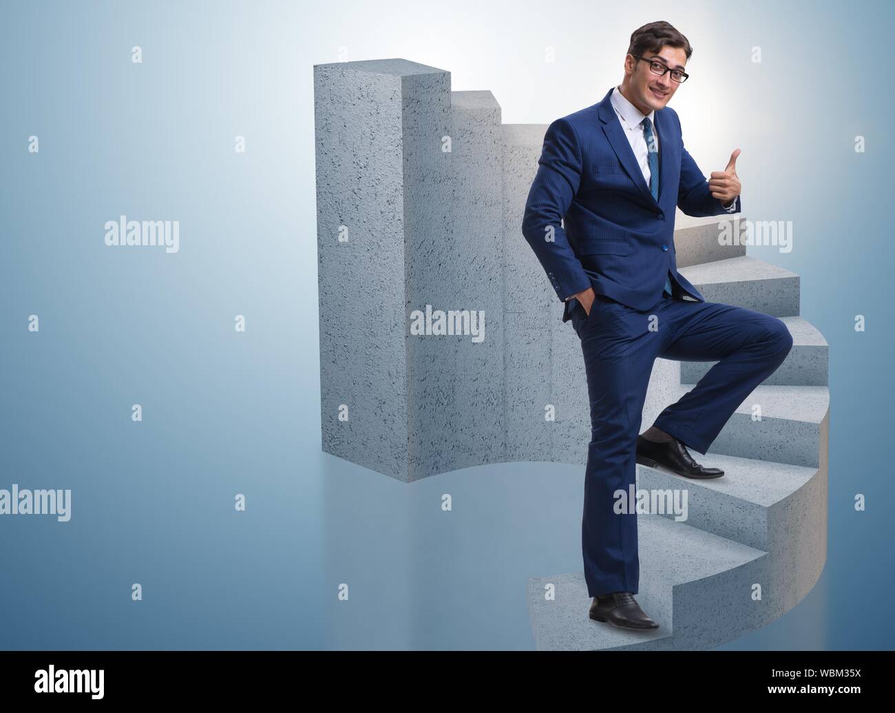 The businessman climbing career ladder in business concept Stock Photo ...
